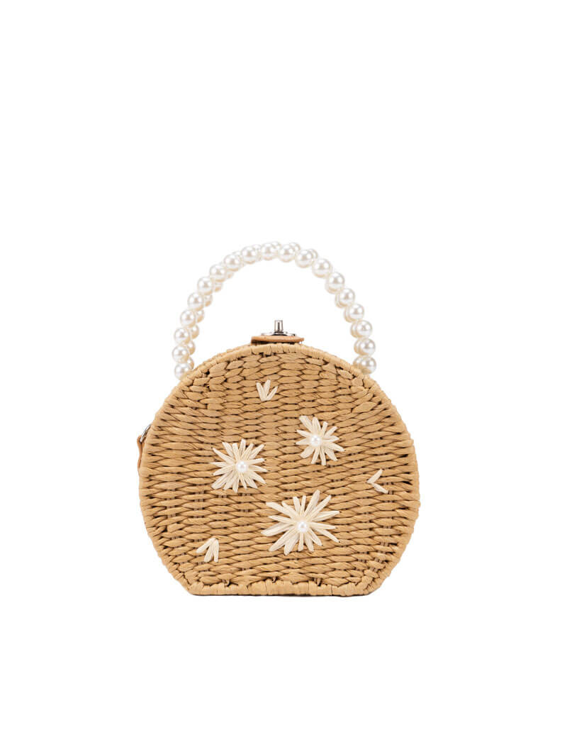 Sac rotin avec poignée perles